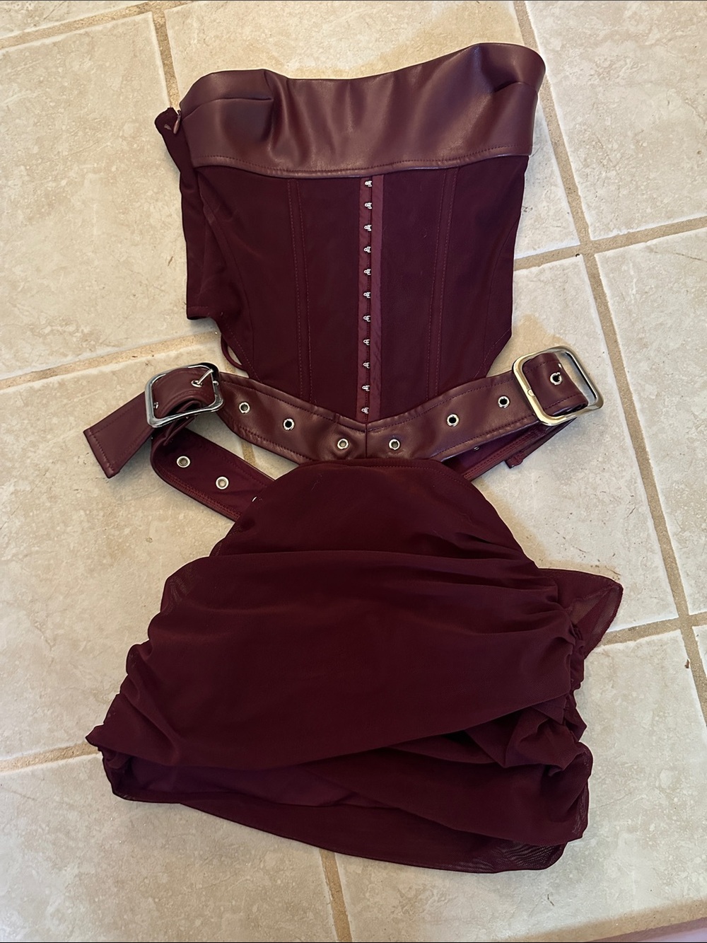 Outcast Burgundy Strapless Corset Dress